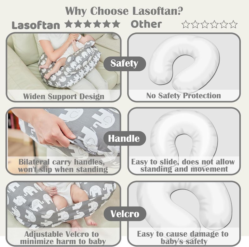 lasoftan Nursing Pillow for Breastfeeding, Breast Feeding Pillow for Mom Support, Adjustable Waist Strap and Removable Cotton Cover, Elephant - Image 5